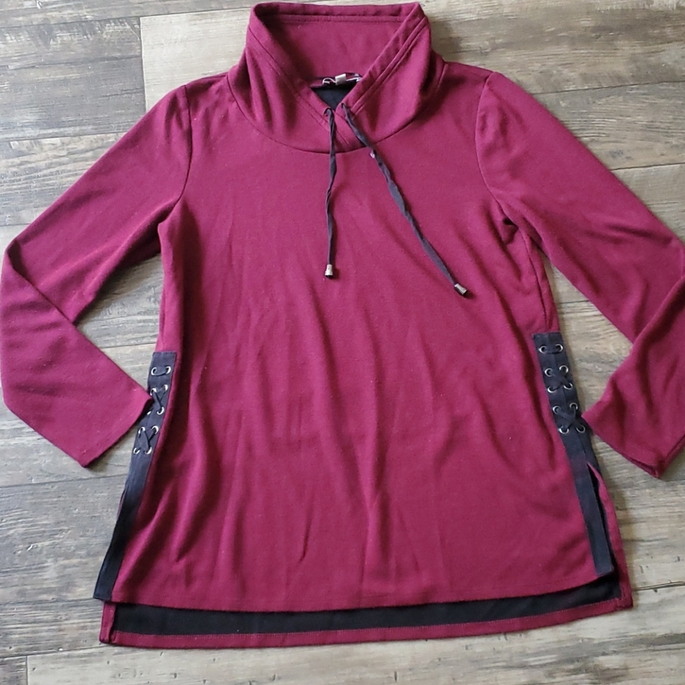 NM Neiman Marcus Funnel Neck Lace Up Sides Top